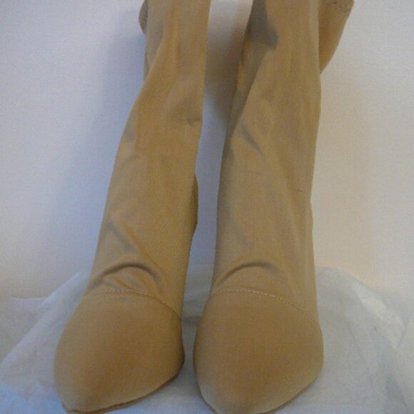 Tan Fabric Slip On Mid-Calf 3.75" Chunky Heeled Boots-US 10.5, Size 41-Read Desc - Picture 3 of 7